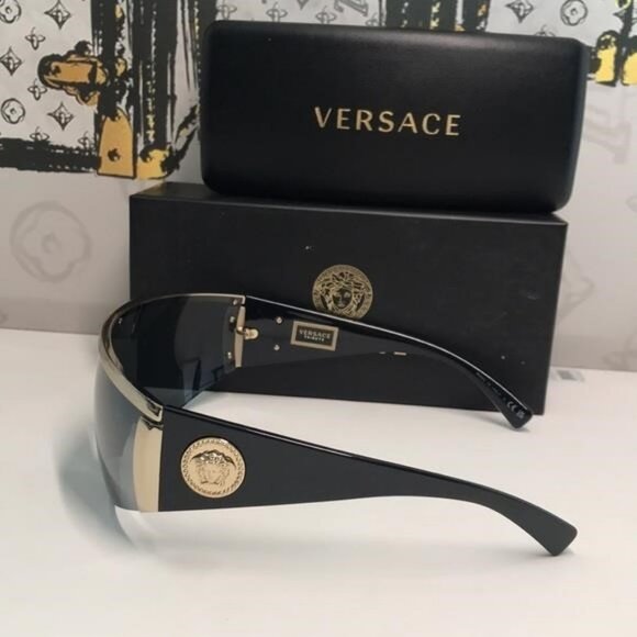 New Versace™ VE2197 Shield Sunglasses – Gold Frame / Grey Mirror Lenses - Picture 10 of 13